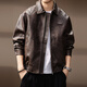 CANELIN KISKHA high-end retro old money style distressed lapel PU leather jacket for men 2025 autumn new high street motorcycle loose jacket for men coffee color regular L recommended 120-140Jin Jin equals 0.5 kg