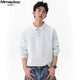 MMOPTOP Japanese heavyweight Chinese cotton polo collar sweatshirt autumn and winter men's loose inner long-sleeved MWY21 white flower gray L