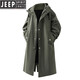 JEEP SPIRIT windbreaker men's spring and autumn mid-length over-the-knee loose hooded velvet coat large size trendy brand winter thickened coat khaki cotton 2XL