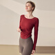 LULULMCCTN long-sleeved yoga clothes for women, running sports tops, slim fit, Pilates training t-shirt, quick-drying fitness clothes, red S