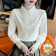 Luo Meng lace inner shirt for women 2025 new autumn and winter fashionable fashionable plus velvet bottoming doll collar long-sleeved top white regular L 105-120 Jin Jin is equal to 0.5 kg
