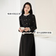 
Xiangying Xiaoxiangfeng fake two-piece dress for women 2025 autumn new ruffle spliced ​​long-sleeved gold-sleeved skirt dark gray L