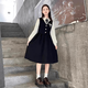 TVST light luxury brand children's clothing for girls and boys autumn new style dress fashionable and versatile girl suspender skirt for girls navy blue 130 cm