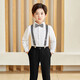 He Jiagong birthday children's suit suit little host flower girl boy British suit boy dress jacket piano white long sleeves black trousers striped suspenders bird plaid collar 110