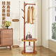Miaoli solid wood clothes hanger floor-standing coat rack room storage bedroom clothes hanger indoor home vertical clothes storage rack single layer oval plate-walnut color solid solid wood