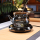 Full-degree heat-resistant glass cooking one-piece handlebar kettle, large-capacity tea-making kettle, high-end electric ceramic stove, teapot and stove for tea-making, wooden shadow teapot + drum rhyme electric ceramic stove black