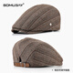 SOMUBAY (SOMUBAY) old man hat men's autumn and winter new plaid fashion beret middle-aged and elderly father and grandfather warm head protection forward hat coffee one size (54-59CM)