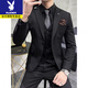 Playboy Spring and Autumn Groom Suit Men's Slim Suit Large Size Solid Color Wedding Dress Business Casual Interview Formal One Button Thin Dark Gray (Suit+Vest+Trousers, Free Black Shirt Bow Tie L 50