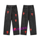 Chrome Heart 2025 Heiße Trendy Brand Cross Stickerei High Street Amerikanische vielseitige Männer und Frauen Lose Jeanshosen gerade Hosen 9928 Schwarz S