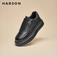 Harson thick-soled casual leather shoes for men 2025 autumn heightening commuting men's business sneakers black 38
