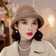 Buta Hat Women's Autumn and Winter Handmade Flower Top Hat Bere Warm Wool Felt Top Hat Versatile Fashion Retro Camel