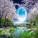 Yusenyi Starry Sky White Clouds Group Live Internet celebrity background cloth anchor live broadcast room decoration three-dimensional popular space planet video ZP-16795 2.5 meters wide + 2.5 meters high free hook