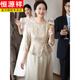 Hengyuanxiang September-October wedding mother wedding banquet dress fake two-piece set big brand Xi Granny autumn dress 2025 new dress champagne color three-quarter sleeves free shipping insurance L recommended 95-105 Jin Jin equals 0.5 kg