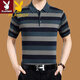 Playboy Middle-aged Men's Short Sleeve T-shirt Lapel Casual Striped Daddy's Ice Silk Men's T-shirt 1518 Burgundy 180---XXL Size