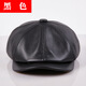 Xue Che's new leather hat men's autumn beret newsboy hat forward hat British cowhide octagonal hat women's peaked hat black (first layer of cowhide) 2XL (59-60cm)