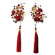 Lingchuan Chinese style bridal ear-hook hair accessories red crystal flower tassel Xiuhe headdress wedding cheongsam accessories hair accessories pair