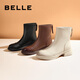 Belle Genuine Leather Fashion Boots 2025 Winter New Elastic Short Boots Slim Boots B1538DD5 Sweet Cool Black 37