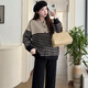 Jung-Mi maternity clothing spring and autumn clothing 2025 pregnant women autumn and winter fashion loose slimming age-reducing striped sweater cardigan apricot color-single-single top L