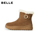 Belle Thick Sole Heightening Snow Boots Women's 2025 Winter New Shopping Mall Same Style Furry Warm Short Boots E6W1DDD5 Brown 37
