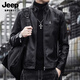 JEEP SPIRIT Jeep men's leather jacket 2025 new youth autumn and winter plus velvet stand-up collar handsome motorcycle leather jacket jacket for men 609 black jacket XL recommended 126-140Jin Jin is equal to 0.5 kg