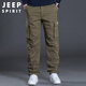 JEEP SPIRIT Jeep overalls men's autumn and winter straight casual pants men's loose multi-pocket men's pants military green L
