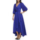 DKNY Women's Balloon Sleeve Satin Faux Wrap Maxi Dress, Berry Blue