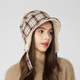 Kenmont wool plaid ear protection beret women's lamb velvet thickened warm double-sided peaked cap km-5264
