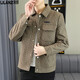 Lilang 2025 spring and autumn men's short jacket youth lapel jacket trendy casual men's jacquard top trendy 9853 black M 90-105Jin[Jin equals 0.5 kg]