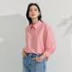 INMAN Pure Cotton Commuting Simple European Style Blue Shirt Women's 2025 Summer Versatile and Comfortable Embroidered Back Slit Shirt Falling Cherry Pink S