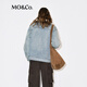 MO&Co. Denim Jacket 2025 Winter New Arrival Cotton Wandering Style Nostalgia White Light Blue Detachable Fur Collar MBE4JKTT03 Denim Blue S /160