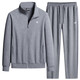 Adidas casual sports suit men's pure cotton winter velvet thickened stand-up collar middle-aged and elderly running fitness two-piece set stand-up collar gray straight (spring and autumn) 4XL recommended 170-190Jin Jin equals 0.5 kg