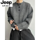 JEEP SPIRIT Light Gray Henley Collar Plush Sweater Men's Winter Lazy Style High-Level Knitted Sweater American Retro Wool Sweater Light Gray Upgraded 90% Buyers Choose M
