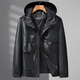 Dibinze plus size men's casual hooded leather jacket autumn fat man loose fashionable leather jacket black 5XL