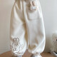 G.duck girls' fleece sweatpants autumn and winter 2025 new baby girl one-piece fleece casual pants winter children's thickened pants off-white 90 m