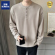 ROMON Henley collar long-sleeved T-shirt for men 2025 new spring and autumn style autumn coat button solid color inner layering shirt sweatshirt for men Gray Apricot M 90-115Jin Jin is equal to 0.5 kg