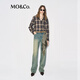 MO&Co. Shirt 2025 Winter New Product Double-sided Brushed Thick Cotton Gradient Plaid Matte Old Feel Unisex MBE4SHT003 Gray Brown Plaid S /160