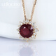 Lirokini Necklace for Women Ruby Round Sunflower Diamond Pendant High-end Jewelry Valentine's Day Birthday Gift Sunflower Ruby Necklace Brand Gift Box