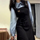 Lu Geli college style long-sleeved dress for women spring and autumn black outfit fake two-piece Korean style college style dress XL recommended 115-125 Jin Jin equals 0.5 kg