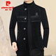 Pierre Cardin Wolljacke Herren Herbst und Winter mittleren Geschäftsstandkragen Jacke Männer Casual Trendy Plush Jacket Daddy Anzug Dunkelgrau L (120-140jin [Jin gleich 0,5 kg])