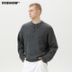 Viishow American Henry Collar Sweater Men's Autumn and Winter 2025 New Warm Sweater Jacket with Sweater Inside Carbon Gray XL