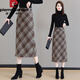Pierre Cardin plaid woolen skirt for women 2025 autumn and winter new style high-waisted mid-length a-line thickened one-step hip skirt plaid M 27