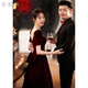 H-KED Large Size Toast Wear Bride Fat mm High-end Belly Covering Summer Wedding Engagement Red Atmosphere Evening Dress for Women Burgundy Short Sleeves 5XL (150-165Jin Jin is equal to 0.5kg)