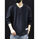 Dragon Tooth 320g Heavy Cotton Bottoming Shirt Men's 2025 Autumn New Henley Collar Sweatshirt Men's Long Sleeve Top T-Shirt BN201 Black M 90-110Jin Jin is equal to 0.5 kg