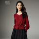 ONE BUYE Qiji Red New Year's Outfit Tops 2026 Spring This Year's Popular Design Lantern Sleeve Sweater Women's Red M