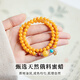 High-quality beeswax bracelet for women, natural yellow amber double-circle multi-circle bracelet stacked with southern red turquoise transfer beads, double-circle, natural chicken fat yellow beeswax, 14-15cm hand circumference, red wonderful bracelet