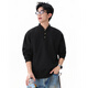 Homlean Heavy Henley Collar Solid Color Sweatshirt Men's Spring Fashion Versatile Loose Casual Bottoming Top HQ00 Black L