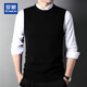 ROMON 100% pure wool sweater men's thick vest round neck autumn and winter casual vest sleeveless waistcoat sweater for middle-aged and young people