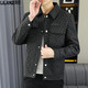 Lilang 2025 spring and autumn men's short jacket youth lapel jacket trendy casual men's jacquard top trendy 9853 black M 90-105Jin[Jin equals 0.5 kg]