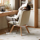 Menile household solid wood swivel desk chair, comfortable sedentary computer chair, office makeup chair, bedroom back chair, study chair, simple white + fixed version - log color legs, anti-fouling PU leather, solid wood feet, fixed armrests