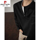 Pierre Cardin brand inner fake two-piece sweatshirt men's spring and autumn bottoming shirt trendy brand retro American half-zip Henley long-sleeved black upgraded model M 95 to 115 Jin Jin equals 0.5 kg can be worn